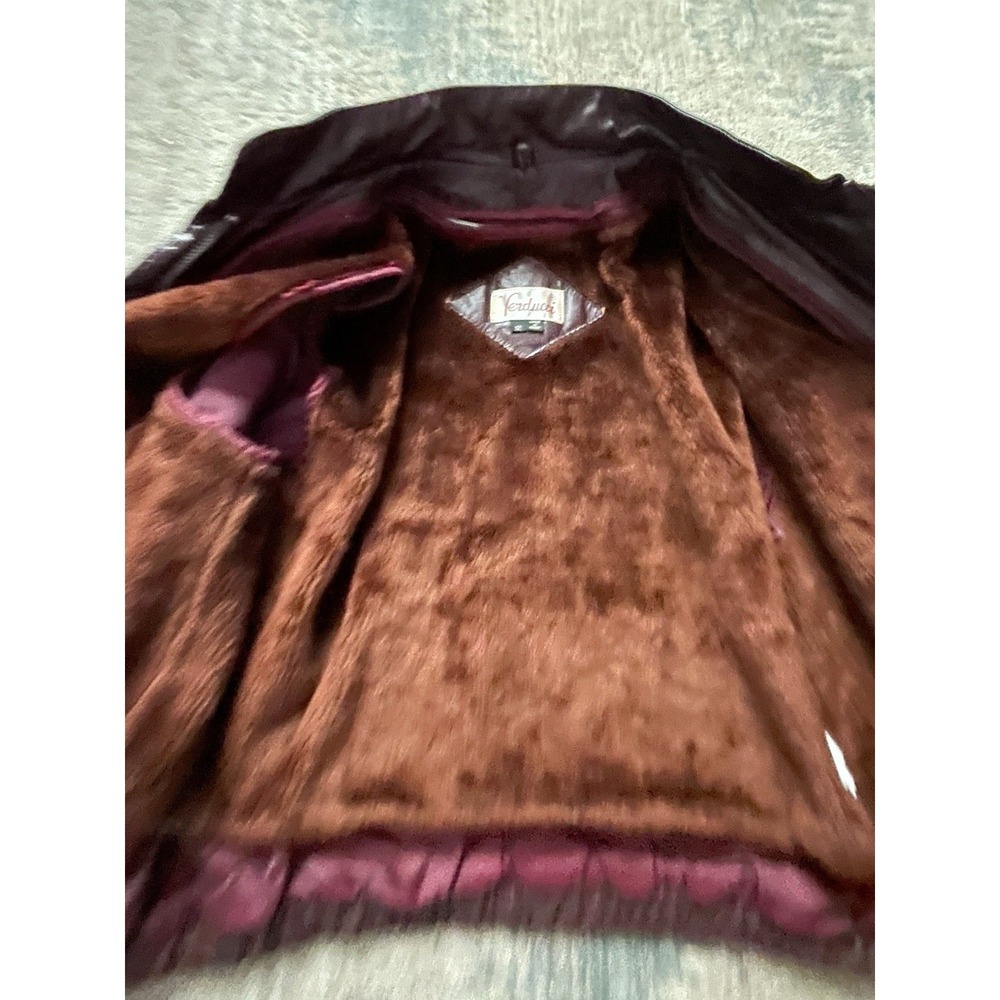 Vintage Verducci Women's Oxblood Leather‎ Moto Bomber Jacket Shearling Quilted - Picture 4 of 14